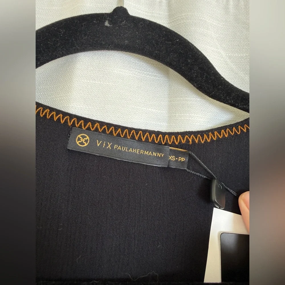 ViX Black Mini Dress Long Sleeve Deep V Waist Detail Resort Luxury NWT Size XS - Picture 12 of 15